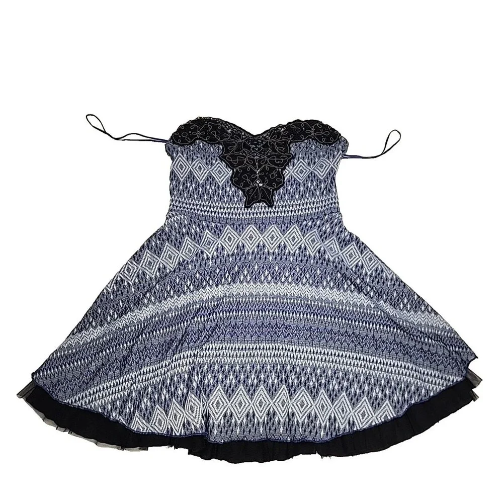 Free People Women's Medium Halter Top beaded lace hem black gray